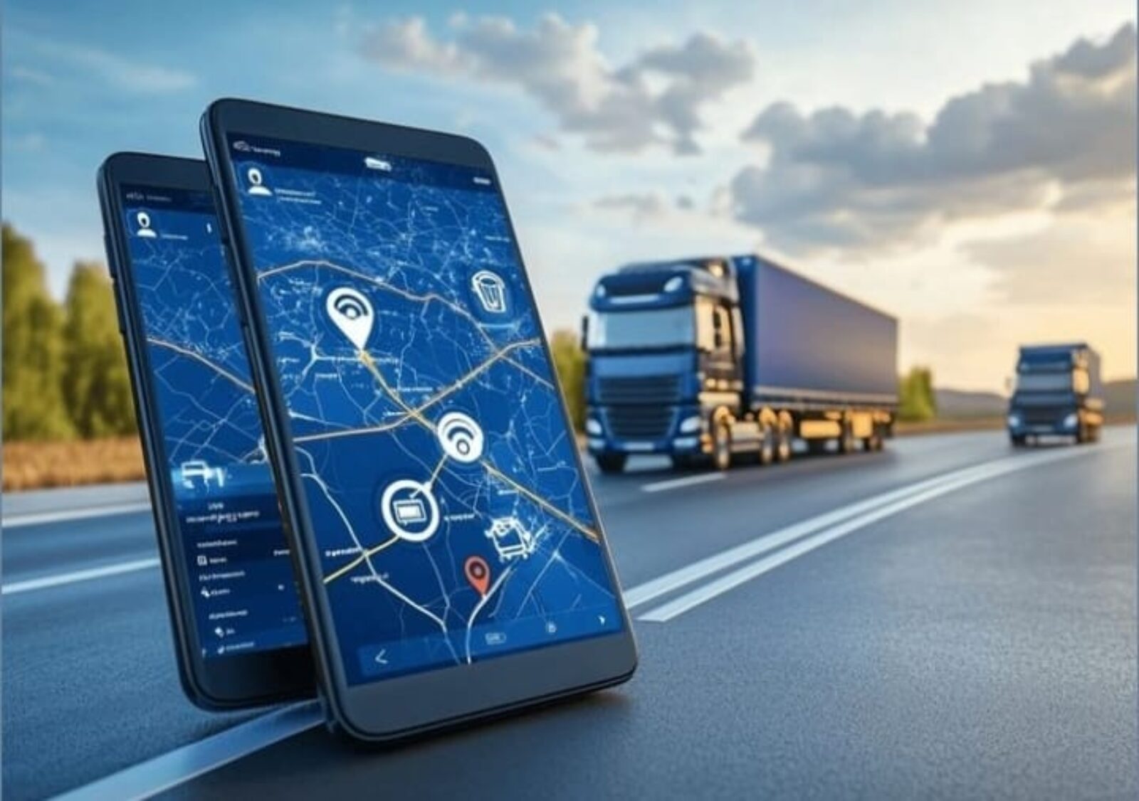 Smartphones displaying navigation for trucks