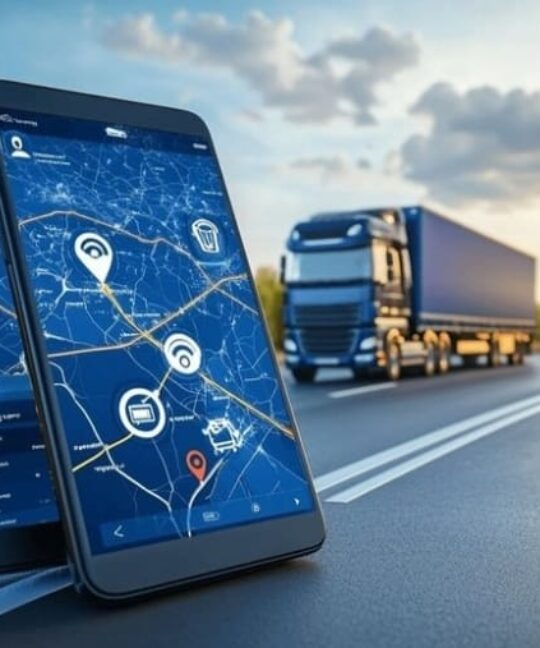 Smartphones displaying navigation for trucks
